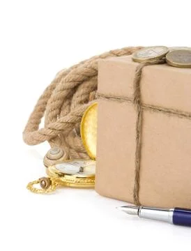 Parcel wrapped packaged box Stockfoto's