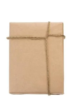 Parcel wrapped with rope on white Stock Photos