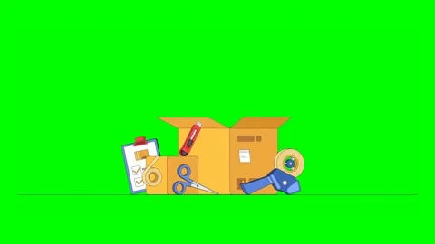 Parcel Wrapping Items Popping Up Including Scissors, Tape, and Cardboard Bo.. Stockbeeldmateriaal 333243968