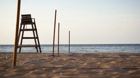 Parceled beach to keep distances during Covid-19 pandemic. Shot in Video stock 140672088