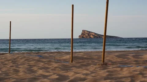 Parceled beaches in Benidorm, Spain, due to Coronavirus pandemia Video stock 140559061
