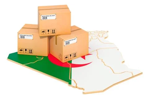 Parcels on the Algiers map. Shipping in Algeria, concept. 3D rendering Stock Illustration