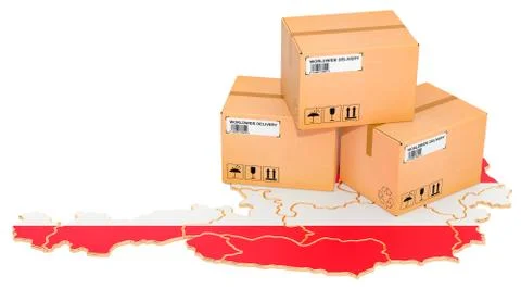 Parcels on the Austrian map. Shipping in Austria, concept. 3D rendering Stock Illustration