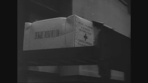 Parcels being packed for Americans imprisoned - 1944 Stockbeeldmateriaal 89968742