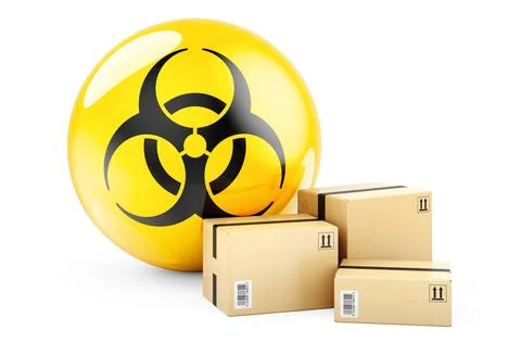 Parcels with biohazard symbol. 3D rendering Stock Illustration