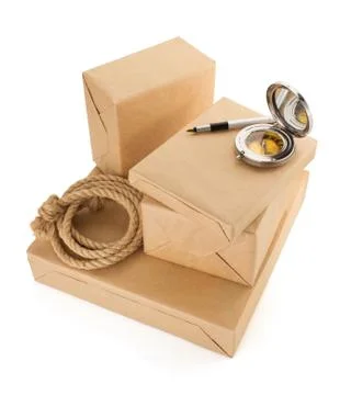 Parcels boxes  on white background 写真素材