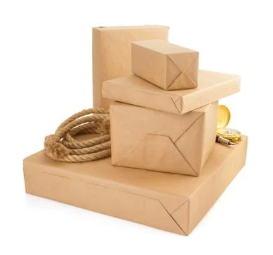 Parcels boxes  on white background 写真素材