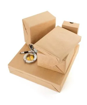 Parcels boxes on white 写真素材