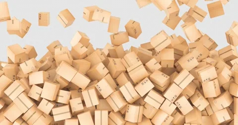 Parcels, cardboard boxes falling and fill the screen. 3D animation on trans.. 스톡 동영상 299739927