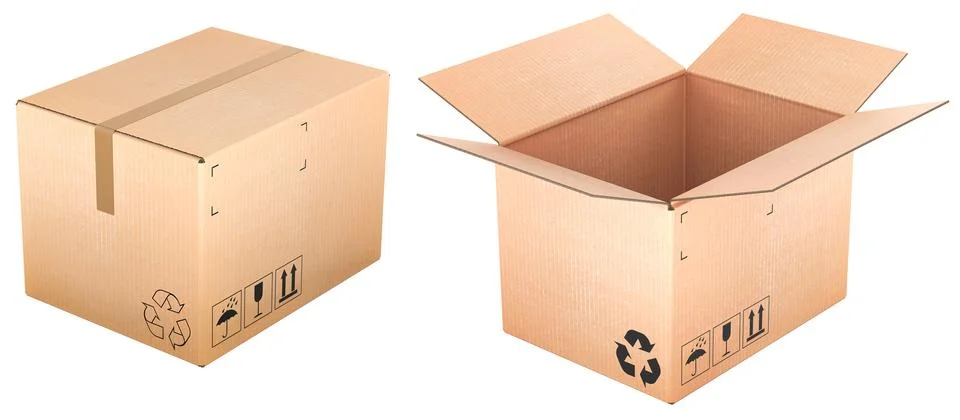 Parcels, cardboard boxes. Opened, empty and closed parcels. 3D rendering 스톡 일러스트