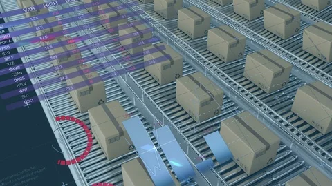 Parcels on conveyor belts with data processing Stock Footage 117188428