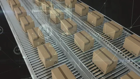 Parcels on conveyor belts with data processing Stock Footage 117188762