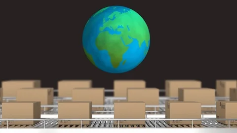 Parcels on conveyor belts Stockbeeldmateriaal 117198132