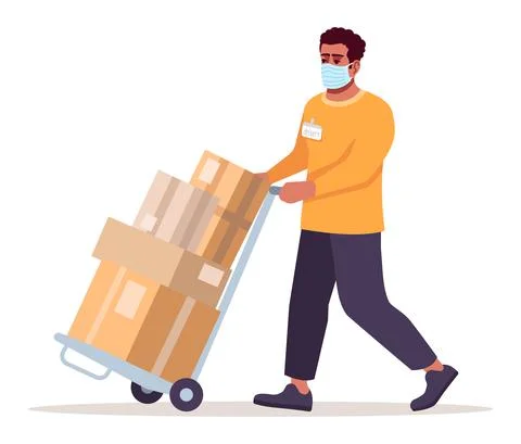 Parcels distribution during lockdown semi flat RGB color vector illustration Illustrazione stock