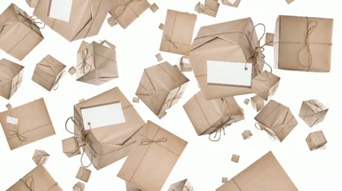 Parcels falling down (ends on green) Stock Footage 22331240