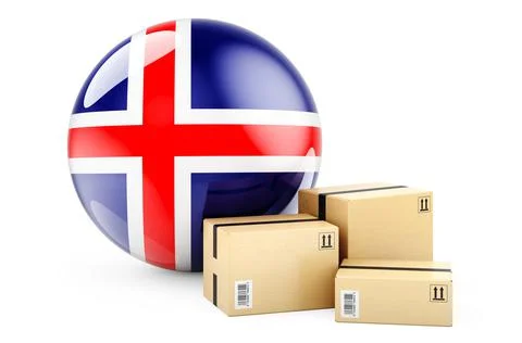 Parcels with Icelandic flag. Shipping and delivery in Iceland, concept. 3D re イラスト素材