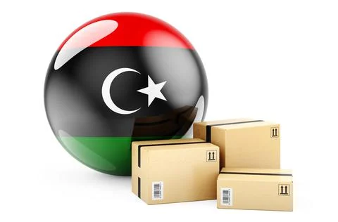 Parcels with Libyan flag. Shipping and delivery in Libya, concept. 3D renderi イラスト素材
