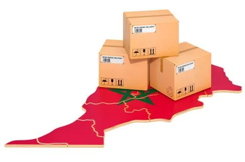 Parcels on the Moroccan map. Shipping in Morocco, concept. 3D rendering Stock Illustration