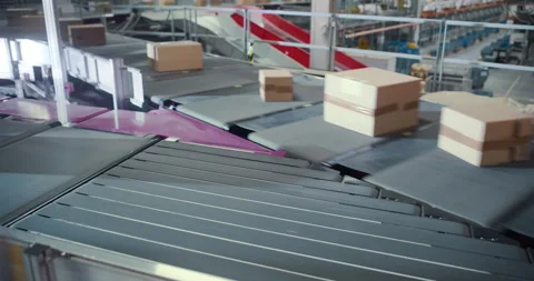 Parcels Moving on Conveyor in Sorting Center 스톡 동영상 319005284