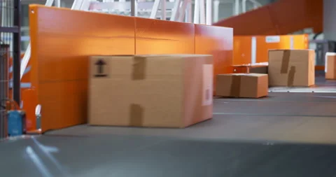 Parcels Moving on Conveyor in Sorting Center 스톡 동영상 319005556