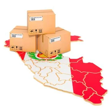 Parcels on the Peruvian map. Shipping in Peru, concept. 3D rendering Stock Illustration
