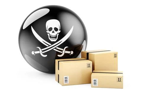 Parcels with piracy flag. 3D rendering イラスト素材