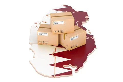 Parcels on the Qatari map. Shipping in Qatar, concept. 3D rendering Stock Illustration