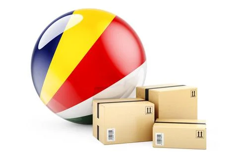 Parcels with Seychelloise flag. Shipping and delivery in Seychelles, concept. Stock Illustration