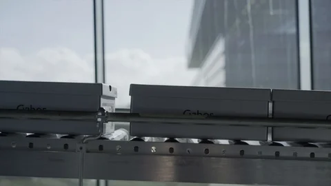 Parcels / shoes boxes are Moving on Belt Conveyor in a warehouse. Stock Footage 93667137