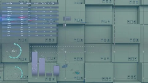 Parcels stacked up with data processing Video stock 117188993