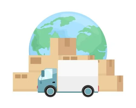 Parcels transported by van worldwide flat concept vector illustration イラスト素材