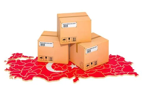 Parcels on the Turkish map. Shipping in Turkey, concept. 3D rendering Stock Illustration