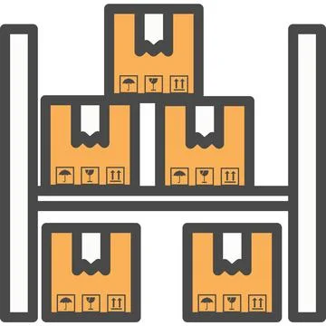 Parcels on warehouse shelf vector icon Stock Illustration