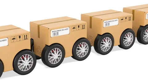 Parcels with wheels, fast delivery concept, animation. 3D rendering 動画素材 85175097