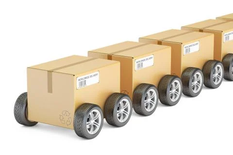 Parcels with wheels, fast delivery concept. 3D rendering Stock Illustration