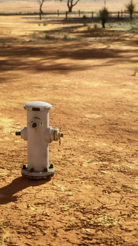 Parched landscape with a lone fire hydrant standing resilient against drought Stock Footage 320302677