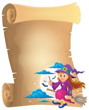 Parchment with cute witch theme - eps10 vector illustration. Stock Illustration