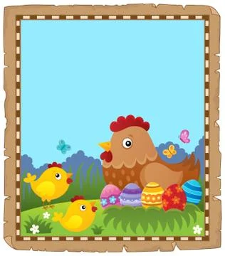 Parchment with Easter hen and chickens Stock Illustration