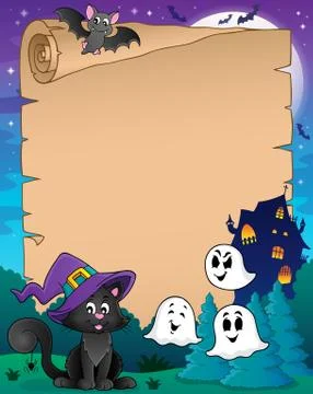 Parchment with Halloween cat - eps10 vector illustration. Stock Illustration