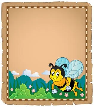 Parchment with happy bee theme Stock Illustration