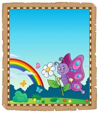 Parchment with happy butterfly theme Illustrazione stock