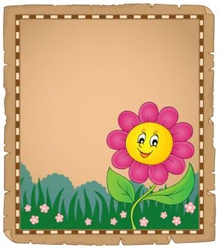 Parchment with happy flower Stock Illustration