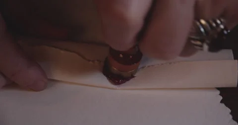 Parchment Paper Being Sealed with Red Wax Stamp Video stock 156198751