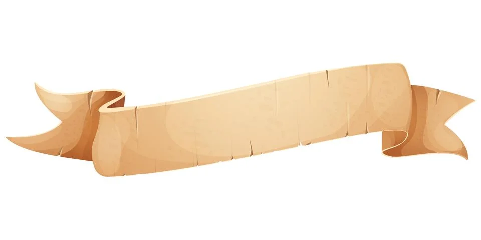 Parchment paper scroll ribbon, old vintage banner game ui element in cartoon Stock Illustration