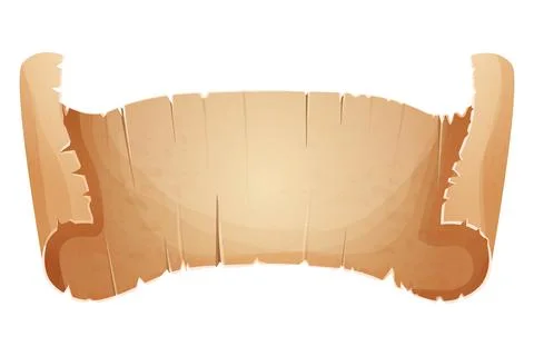 Parchment paper scroll ribbon, old vintage banner game ui element in cartoon Stock Illustration