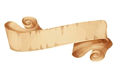 Parchment paper scroll ribbon, old vintage banner game ui element in cartoon Illustrazione stock
