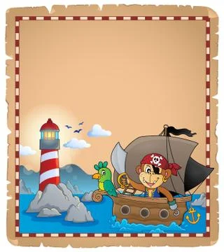 Parchment with pirate monkey on boat Stock-Illustration
