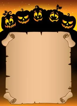 Parchment with pumpkin silhouettes - eps10 vector illustration. Stock Illustration