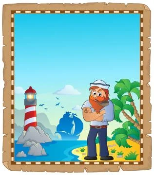Parchment with sailor and lighthouse Stock Illustration