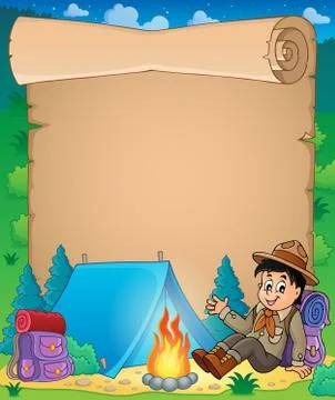 Parchment with scout boy theme - eps10 vector illustration. Stock Illustration